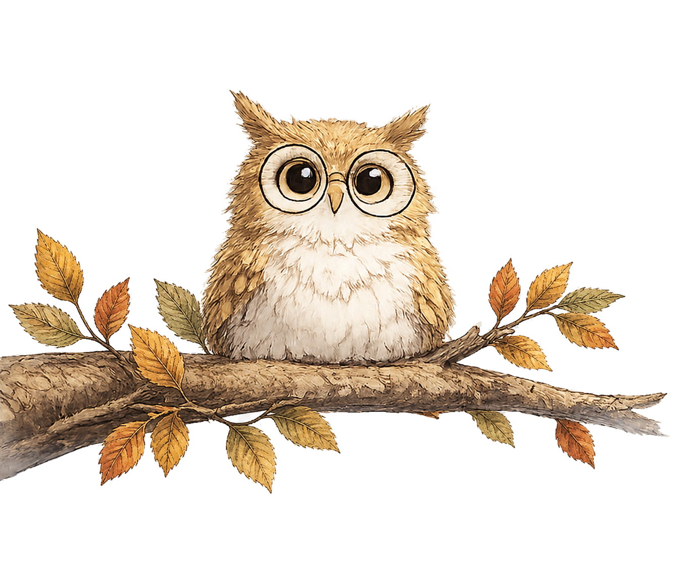Paz the 4EverEternal owl perched on a fall branch